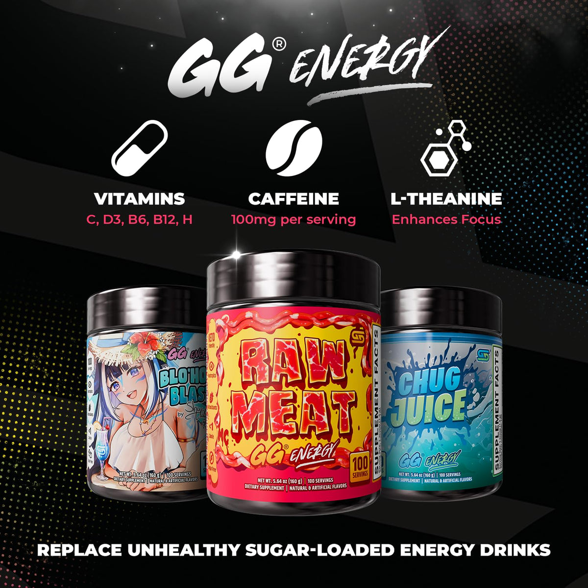 Gamer Supps GG Energy - Raw Meat, ingrédients sur l'étiquette