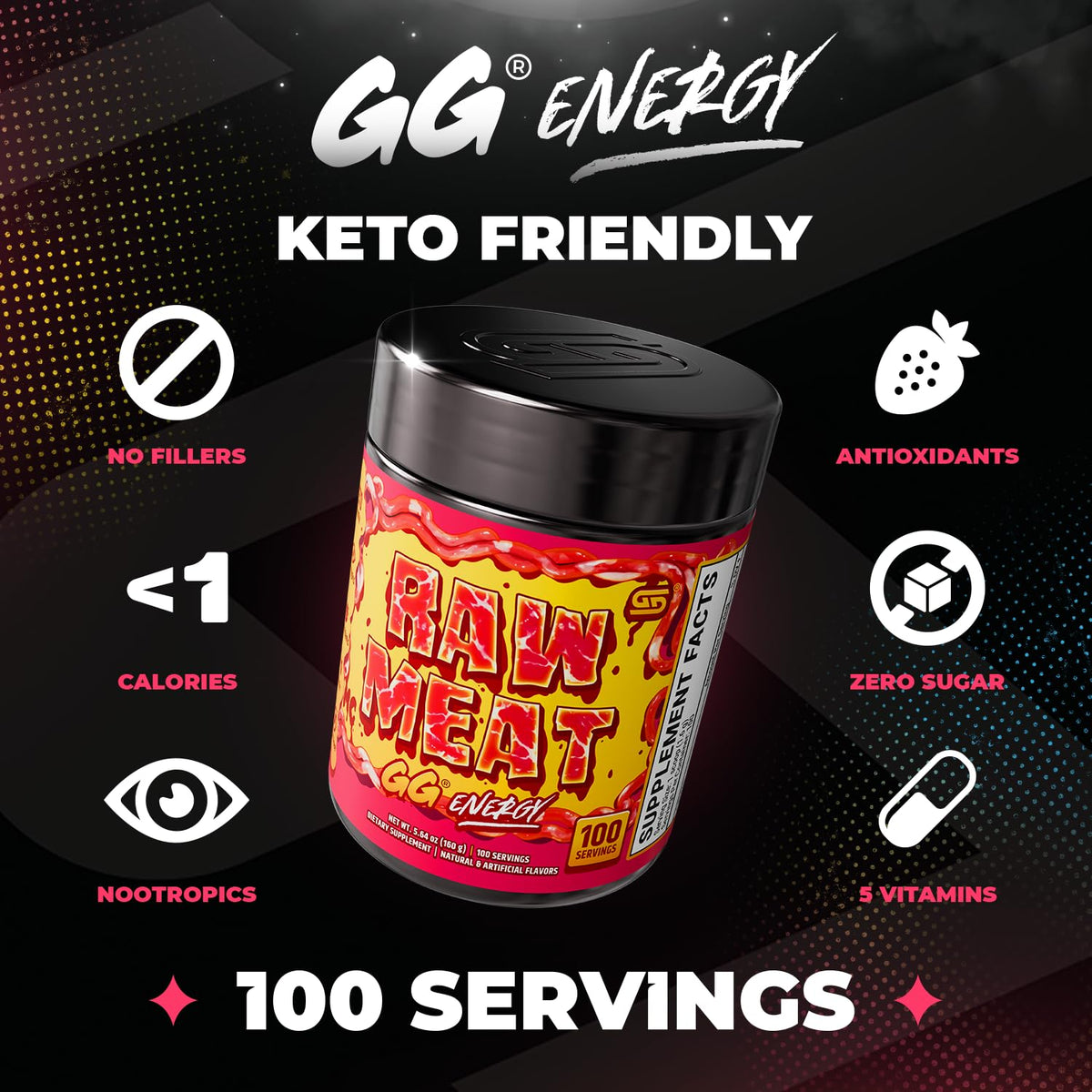 Gamer Supps GG Energy - Raw Meat, mélange en poudre dans un verre