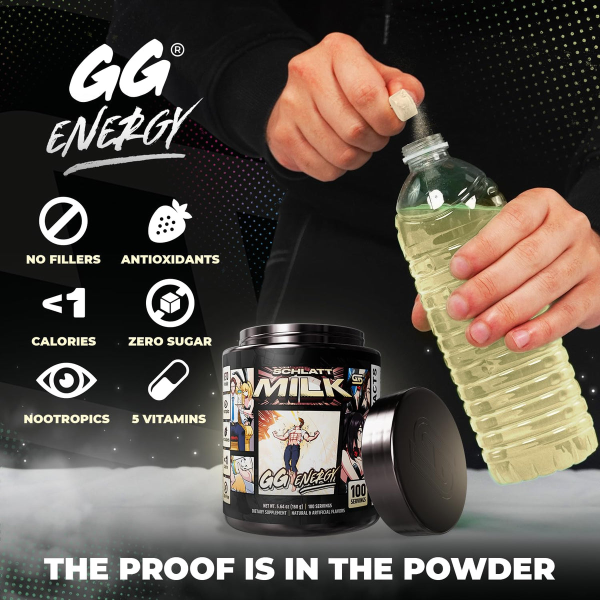 Gamer Supps GG Energy - Schlatt Milk étiquette avec informations nutritionnelles
