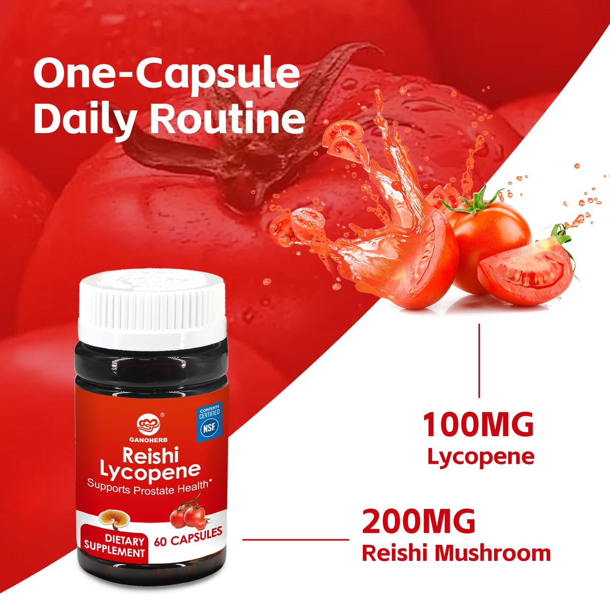 GANOHERB Complément Alimentaire Lycopène 100mg avec Reishi, capsules en main