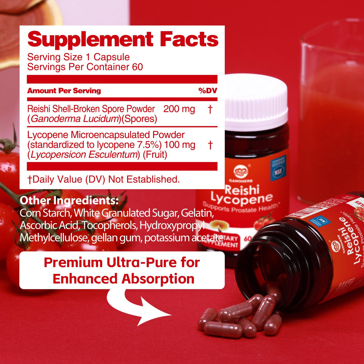 GANOHERB Complément Alimentaire Lycopène 100mg avec Reishi, prise de capsules