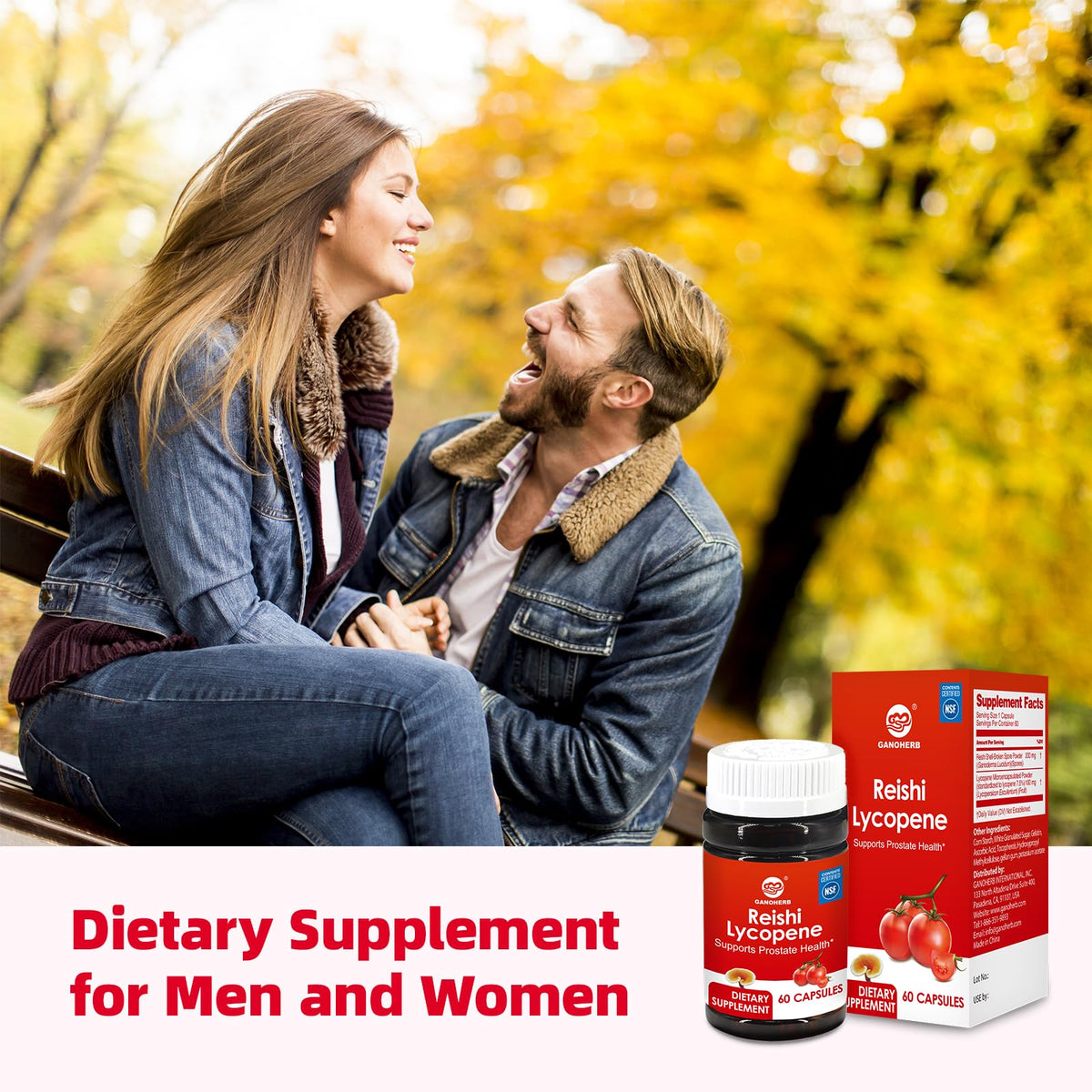 GANOHERB Complément Alimentaire Lycopène 100mg avec Reishi, sur une table