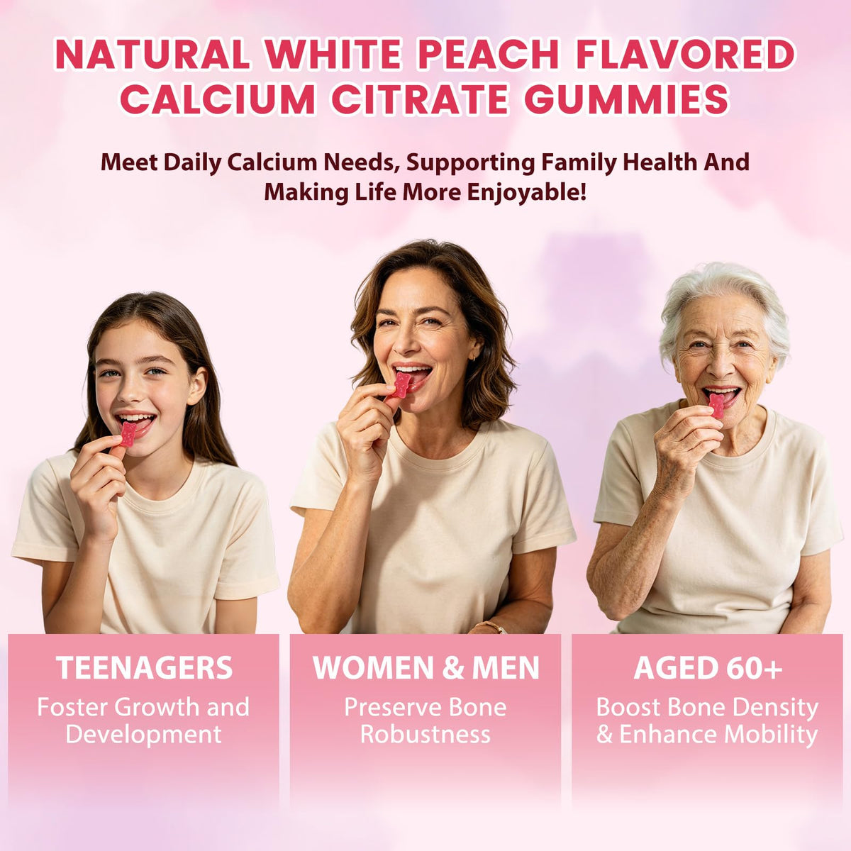 GAOLISHEN Gummies de Calcium Citrate 1200mg avec ingrédients naturels