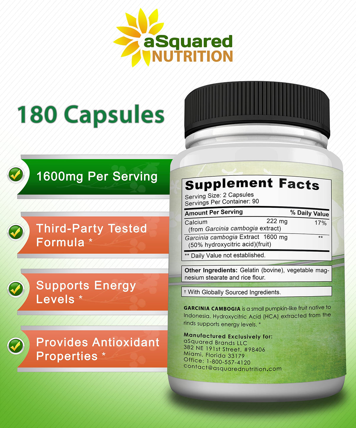 Garcinia Cambogia aSquared Nutrition vue latérale du flacon