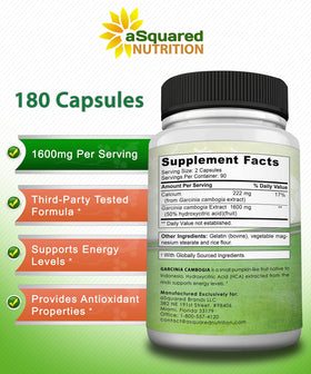 Garcinia Cambogia aSquared Nutrition vue latérale du flacon
