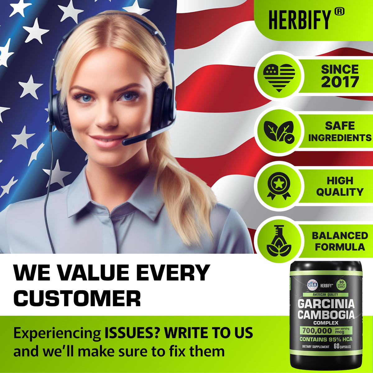 Garcinia Cambogia HERBIFY avec des ingrédients naturels en arrière-plan