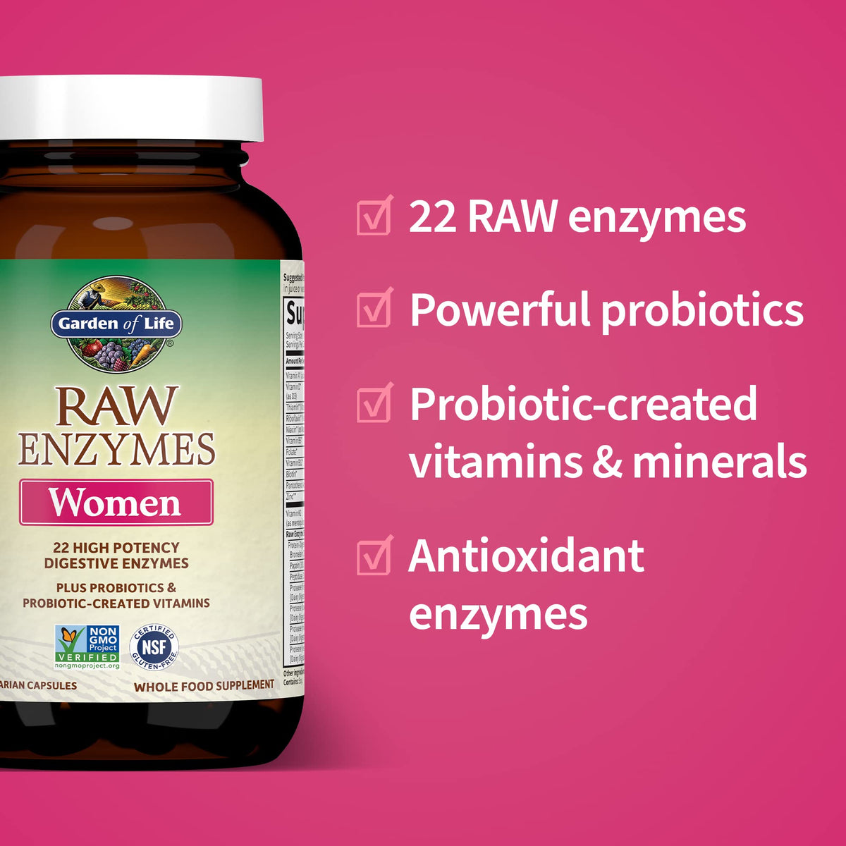 Garden of Life 22 Enzymes daily Femmes avec ingrédients listés