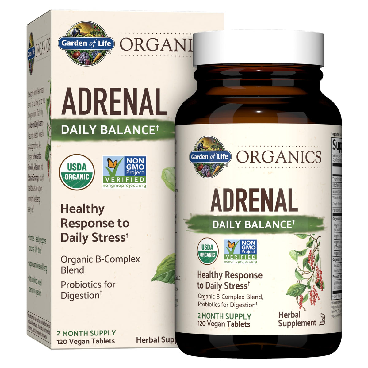 Garden of Life Adrenal Daily Balance 120 comprimés, vue de face