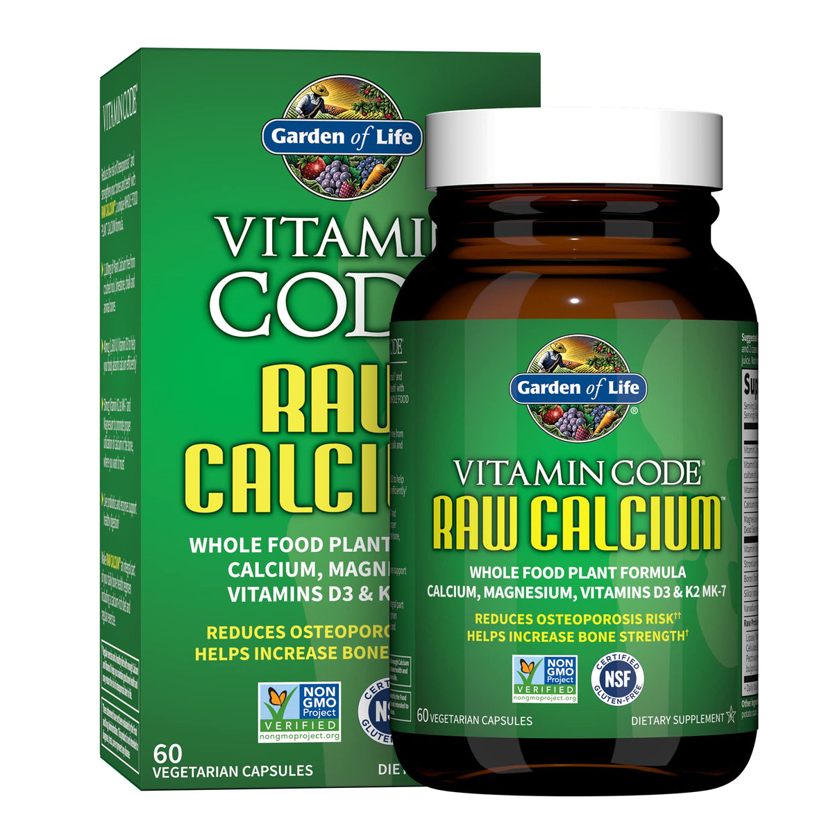 Garden of Life Calcium Brut 60 capsules, vue de face