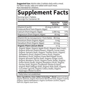 Garden of Life Complément Alimentaire Calcium 1000mg étiquette avec informations nutritionnelles