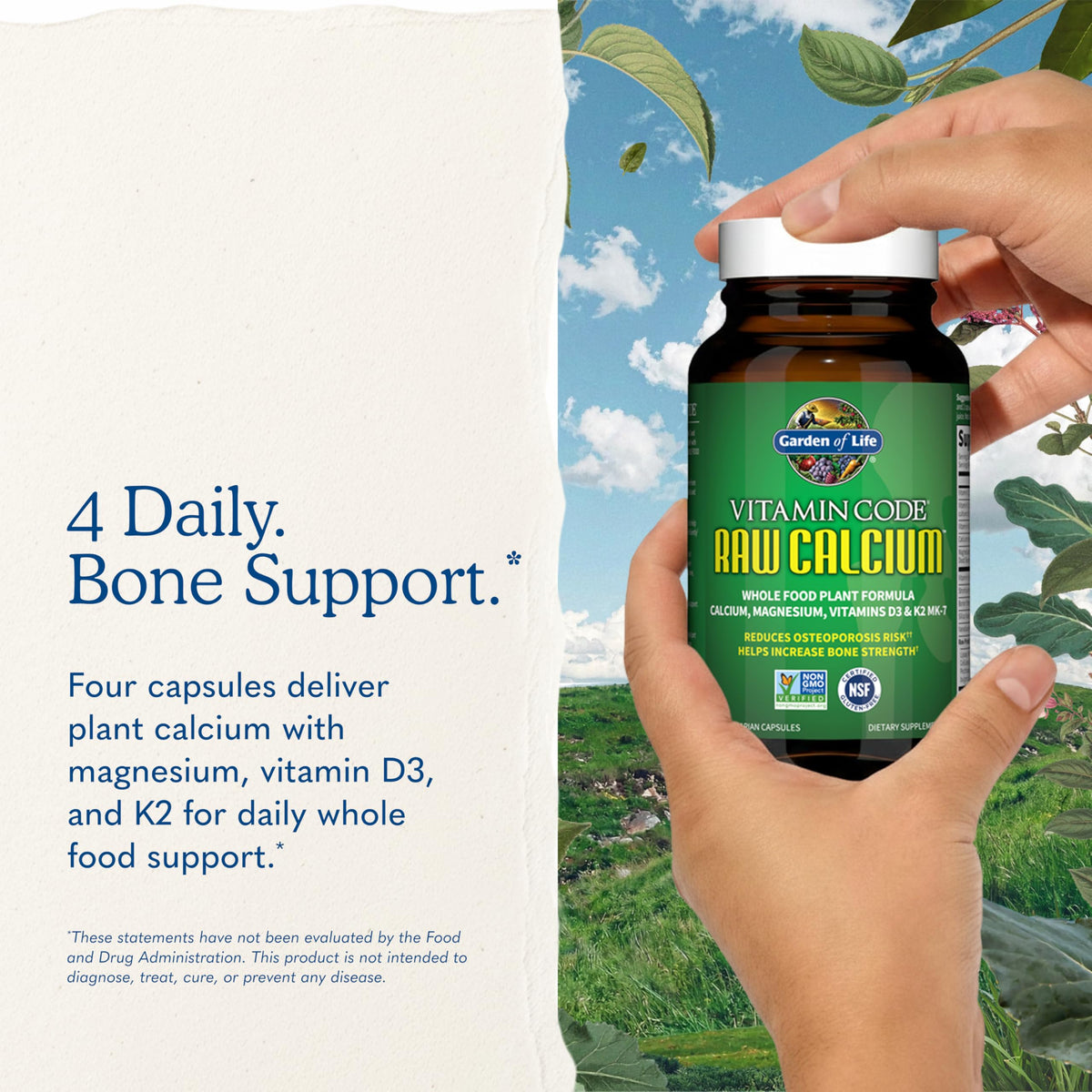 Garden of Life Complément Alimentaire Calcium Cru 120 Capsules avec verre d'eau