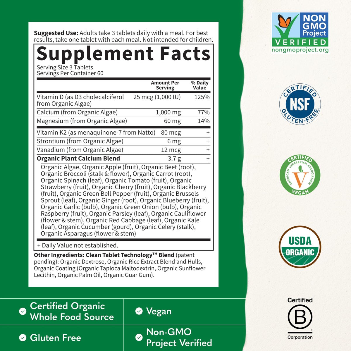 Garden of Life Complément Alimentaire Calcium Végétal 180 comprimés avec fruits et légumes