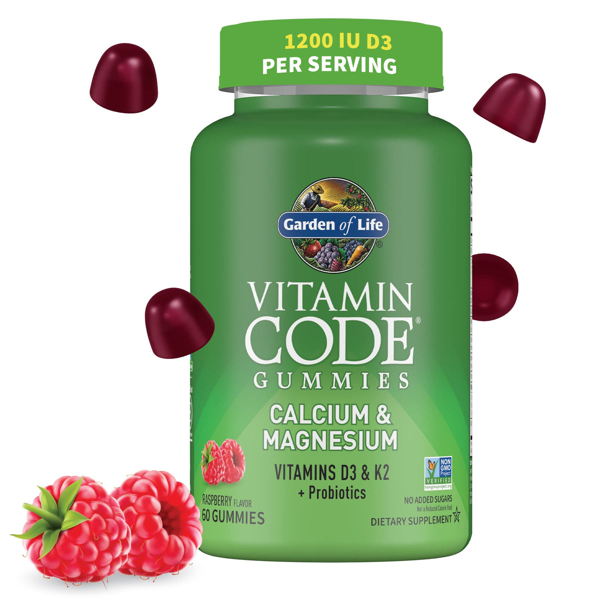 Garden of Life Gummies Calcium Magnésium Framboise 60 unités vue de face
