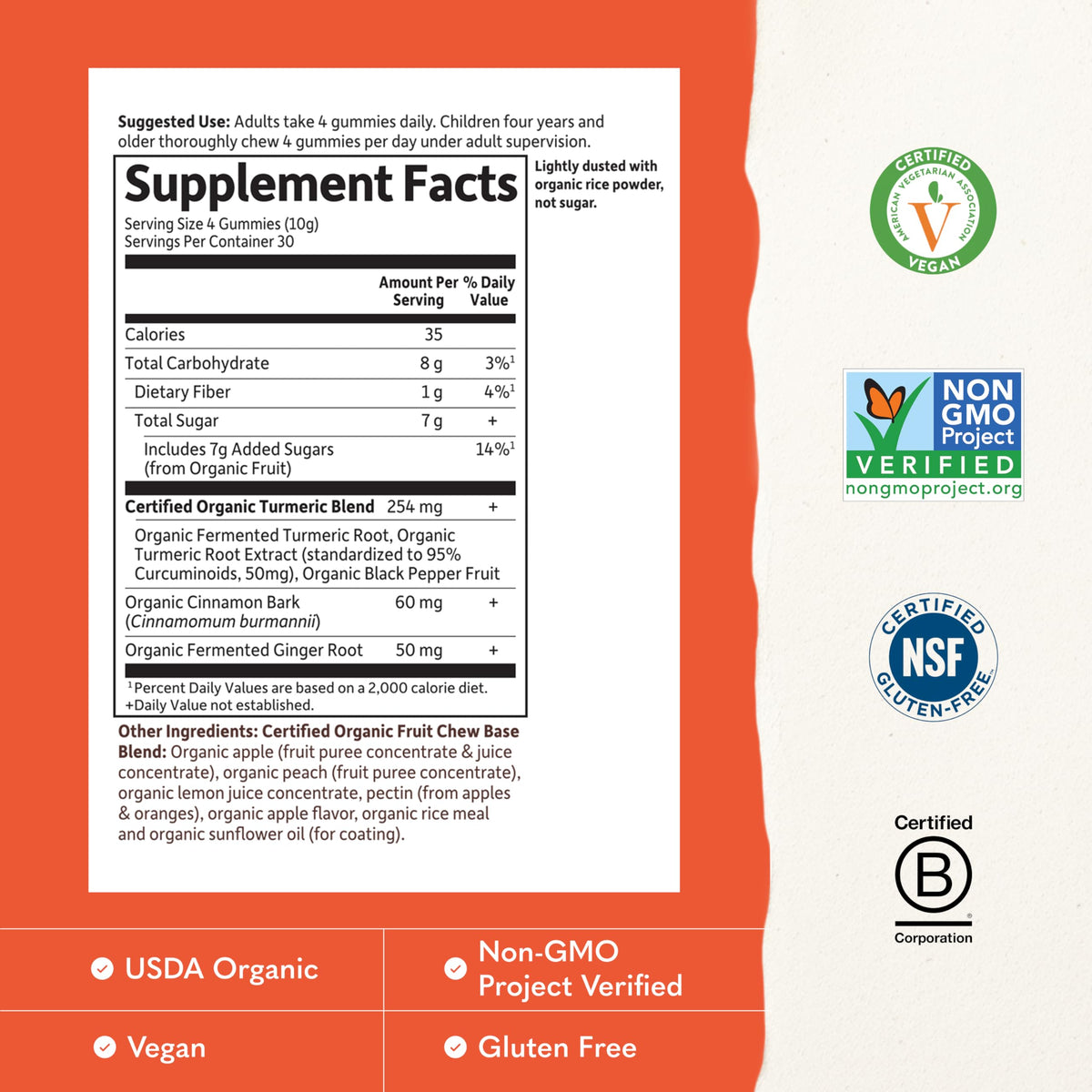 Garden of Life Gummies Curcuma 120 gélifiés avec fruits en arrière-plan