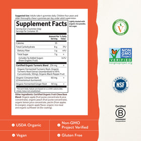 Garden of Life Gummies Curcuma 120 gélifiés avec fruits en arrière-plan