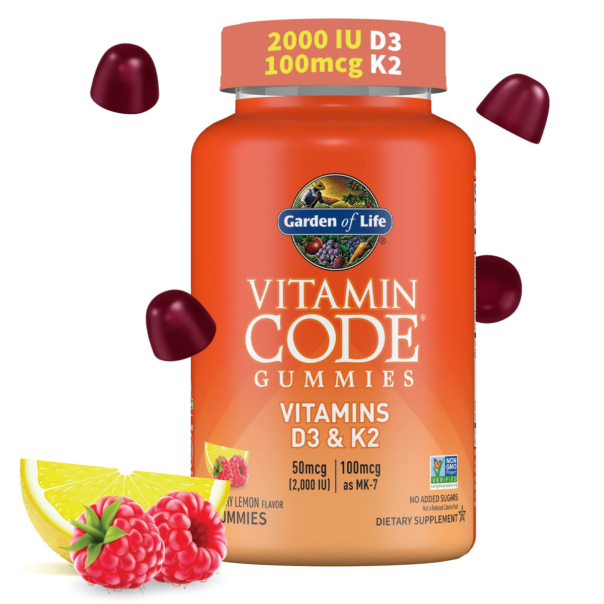 Garden of Life Gummies D3 & K2 Framboise Citron 45 Gummies vue de face