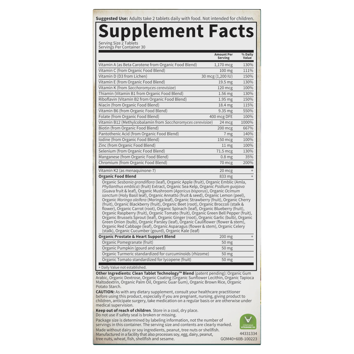 Garden of Life Multivitamine Homme 40+ avec d'autres compléments alimentaires