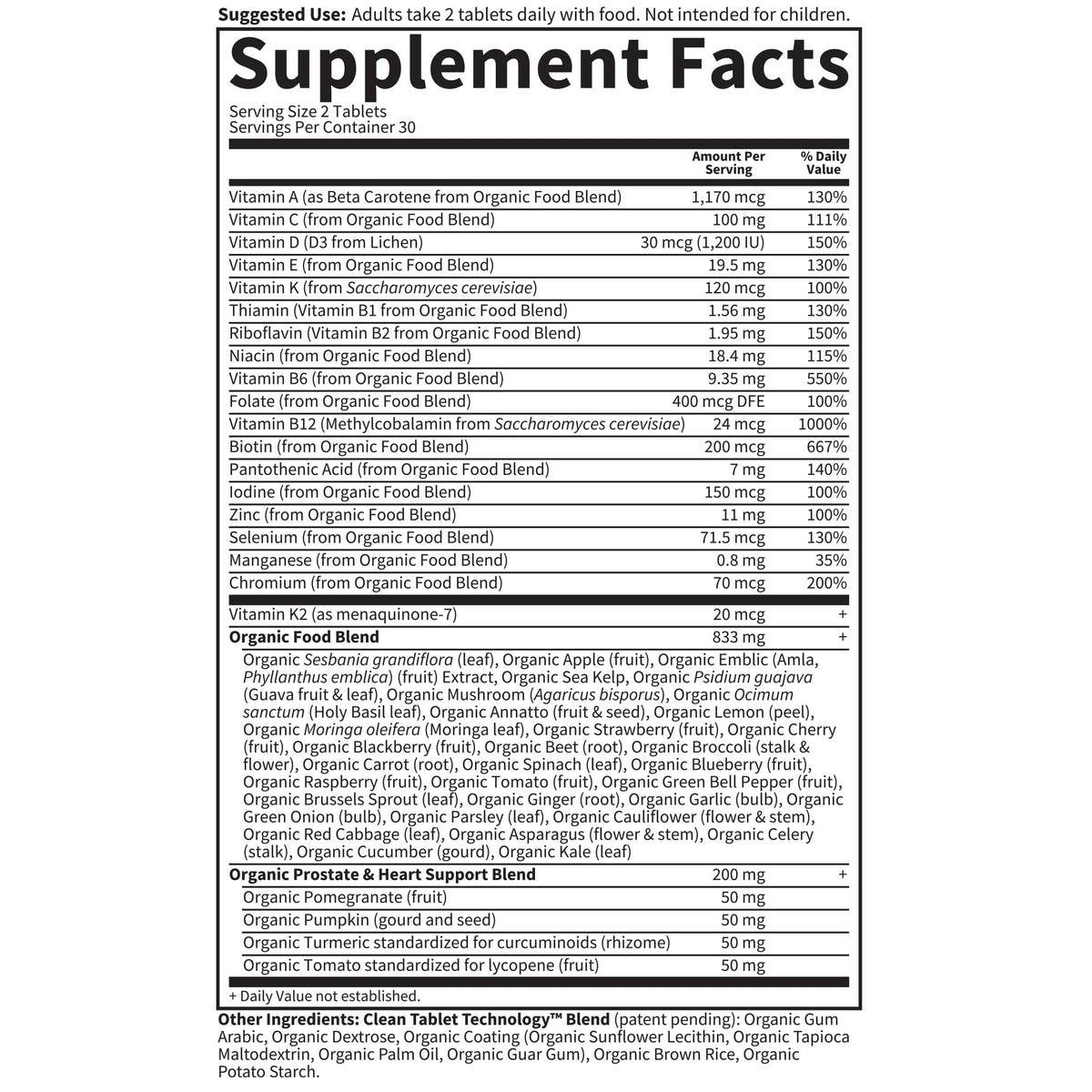 Garden of Life Multivitamine Homme 40+ comprimés avec étiquette détaillée