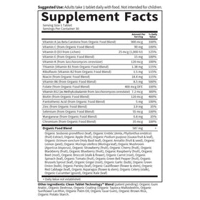 Garden of Life Multivitamine Homme Bio 30 comprimés, vue arrière de l'emballage