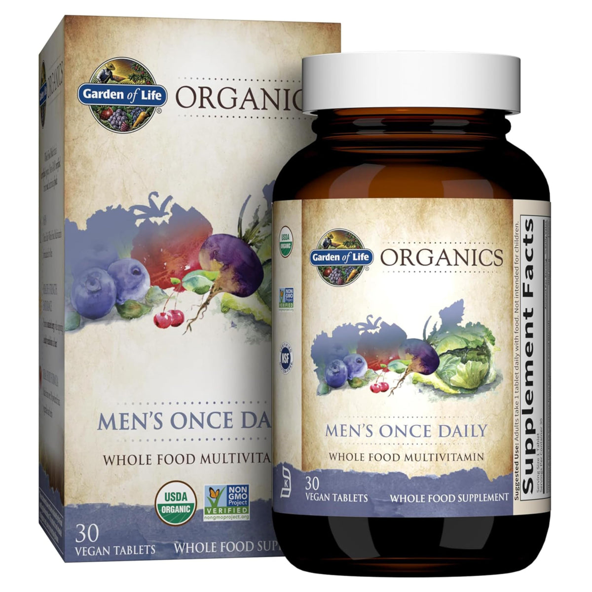 Garden of Life Multivitamine Homme Bio 30 comprimés, vue de face