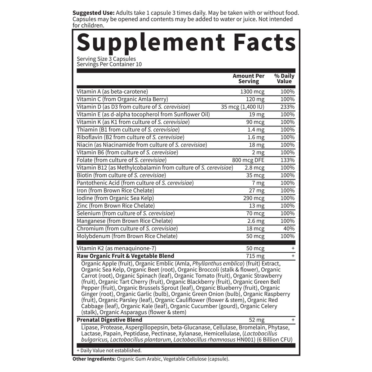 Garden of Life Multivitamine Prénatale 30 Capsules - capsules ouvertes