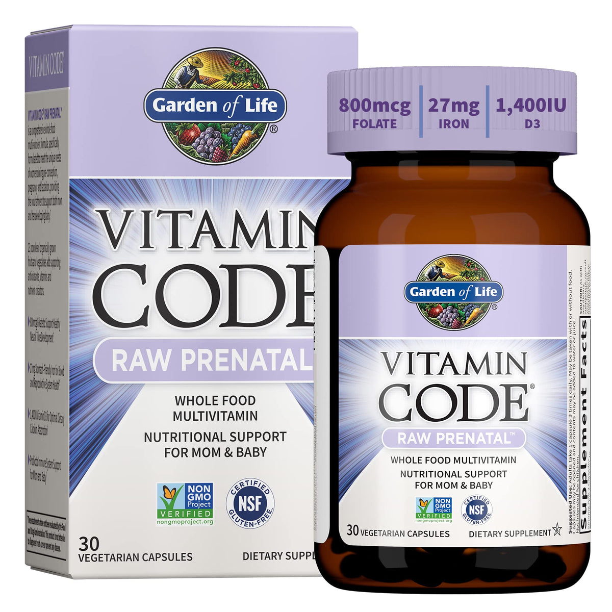 Garden of Life Multivitamine Prénatale 30 Capsules - vue avant