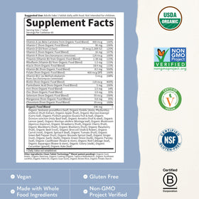 Garden of Life Multivitamine Quotidienne Bio pour Hommes - étiquette avec ingrédients