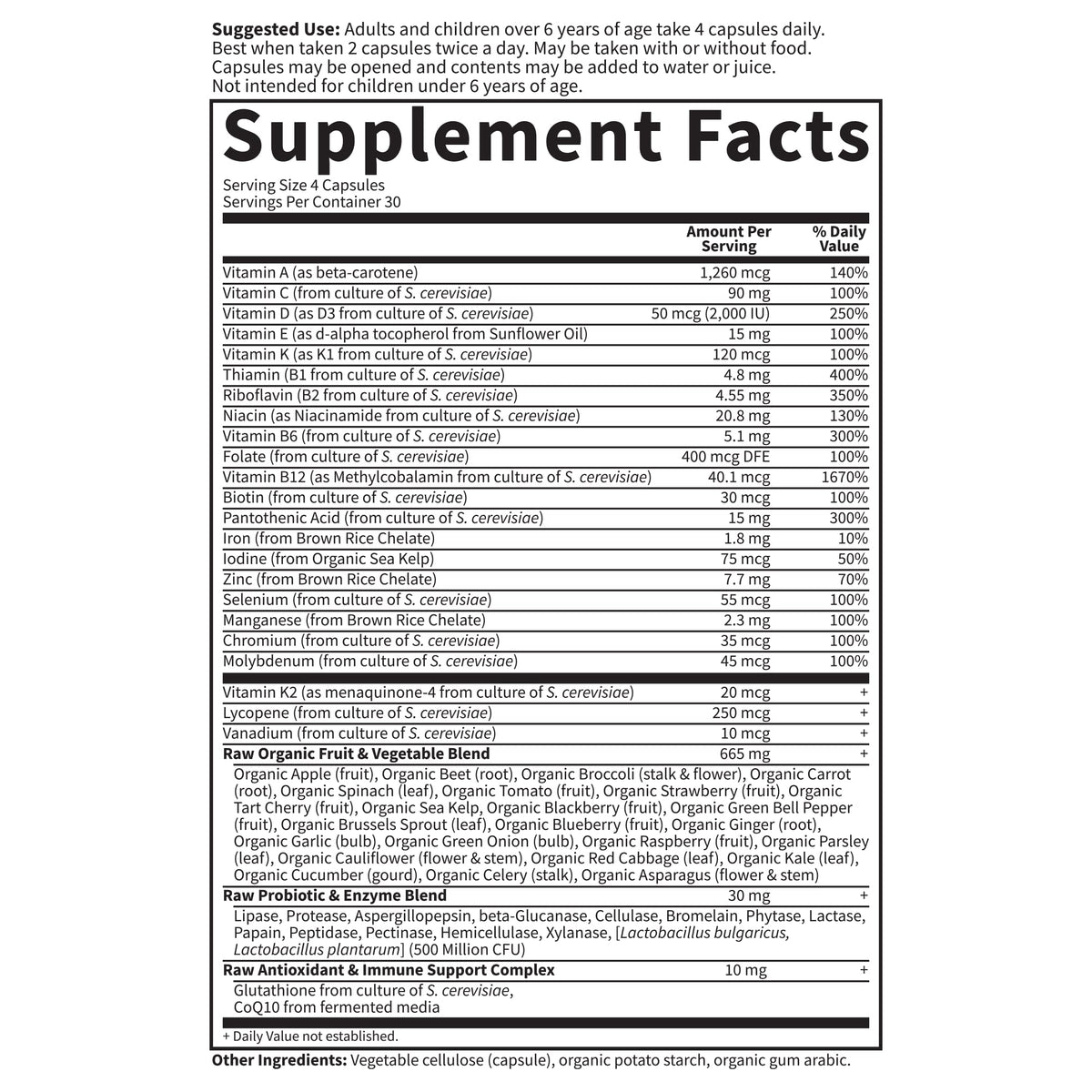 Garden of Life Multivitamines Familiales - flacon ouvert avec capsules
