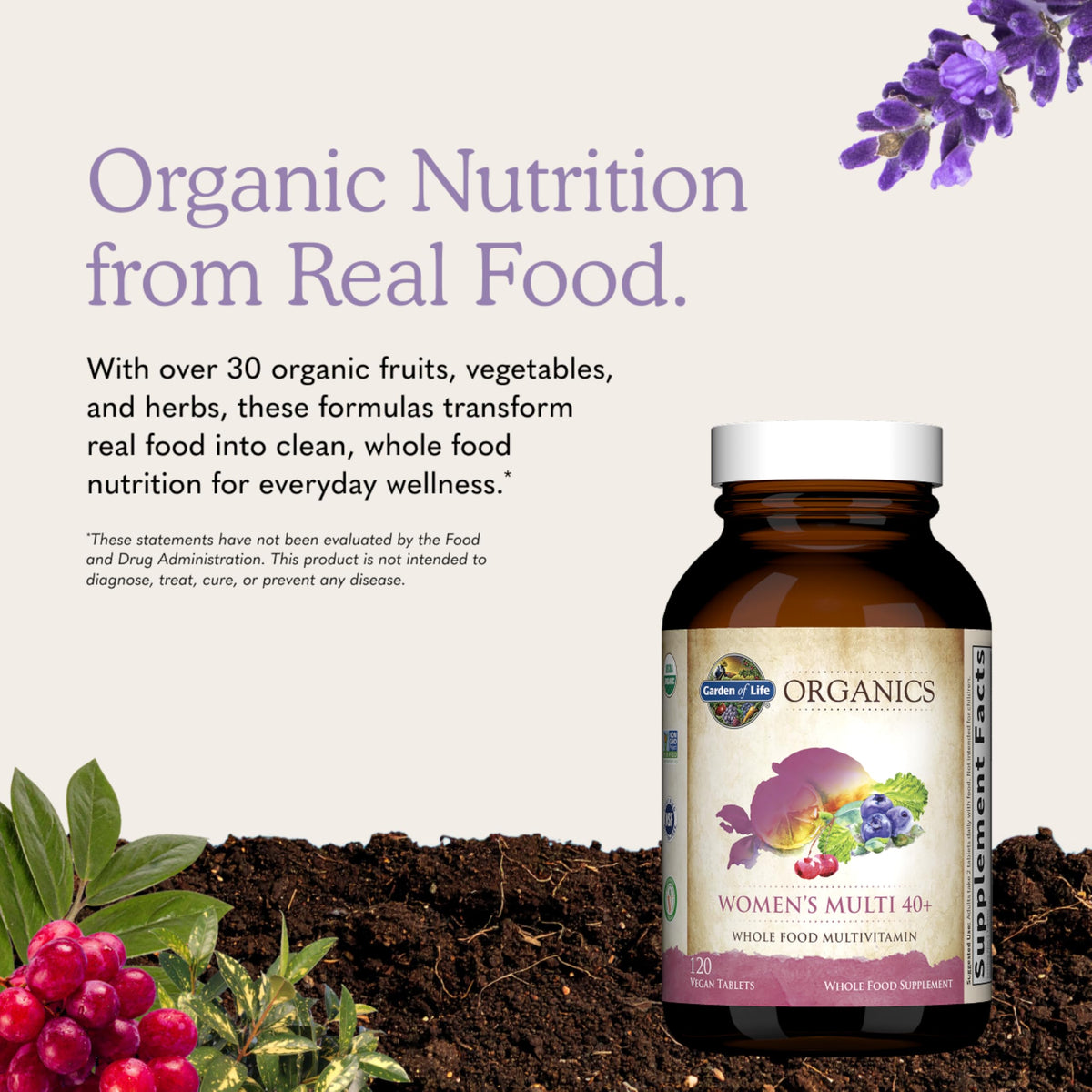 Garden of Life Multivitamines Femme 40+ comprimés dans une main