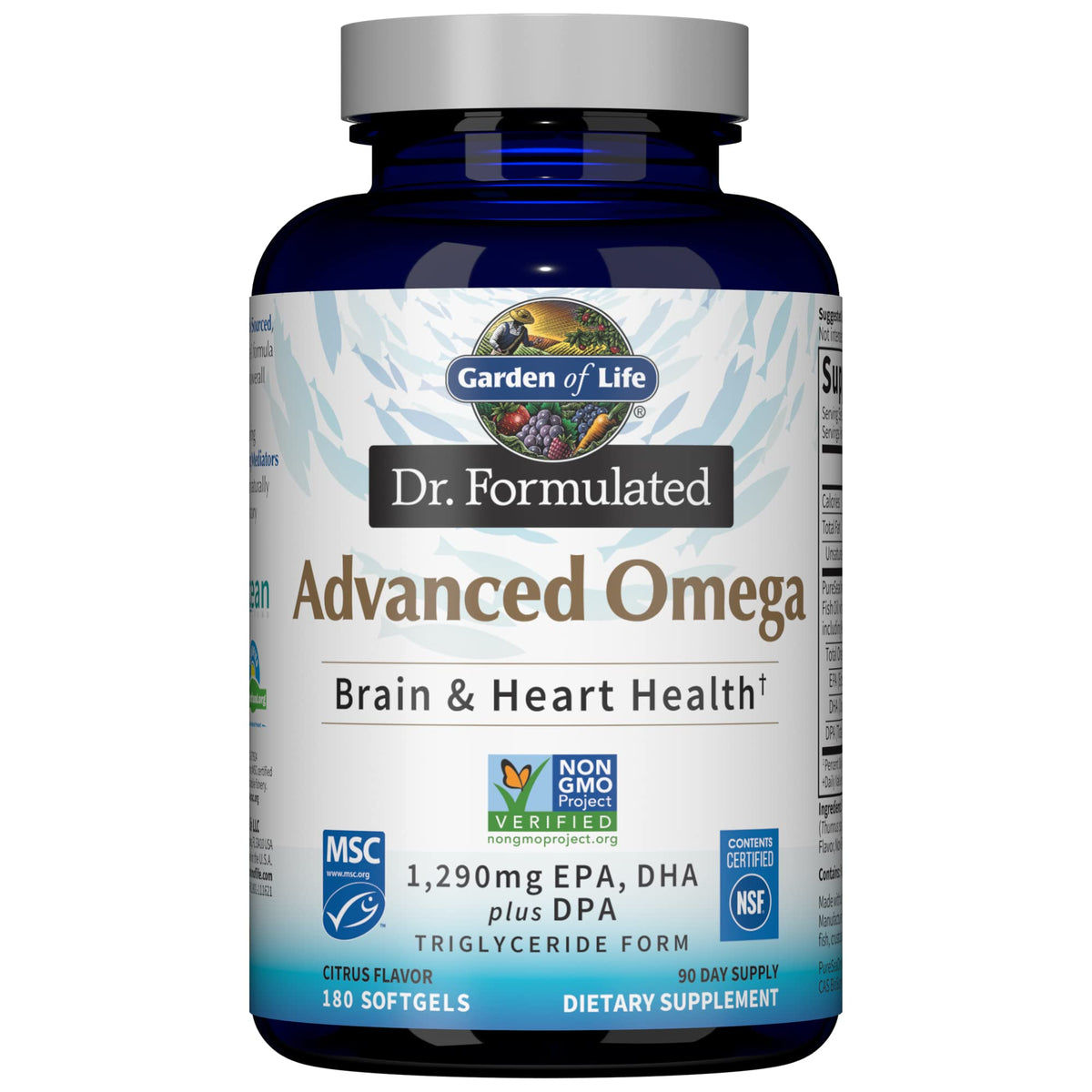 Garden of Life Omega 3 Huile de Poisson 180 gélules vue de face