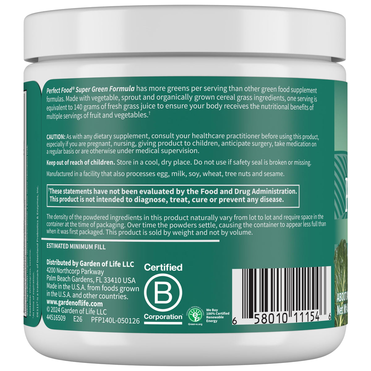 Garden of Life Perfect Food Original Super Green Formula 200g in a kitchen setting