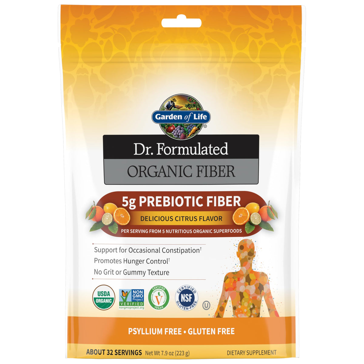 Garden of Life Poudre de Fibre Organique 240g saveur agrumes vue de face