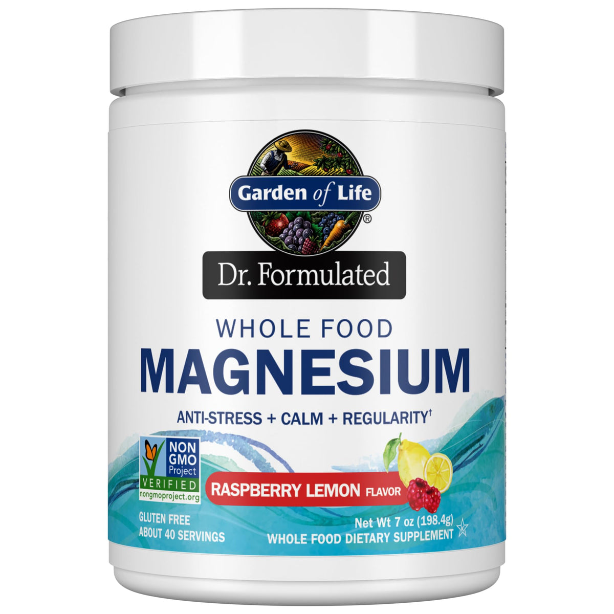 Garden of Life Poudre de Magnésium 240g Saveur Framboise Citron vue de face