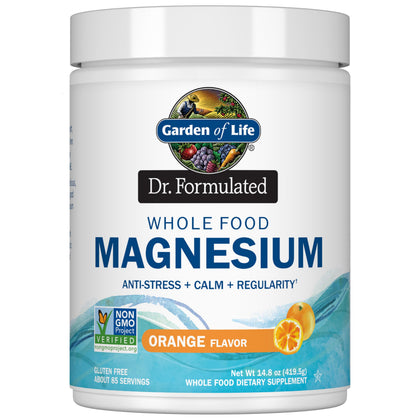 Garden of Life Poudre de Magnésium 419,5g vue de face avec emballage orange