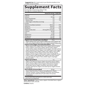 Garden of Life Poudre de Super-aliment Bio Chocolat 340g sur une table avec des fruits