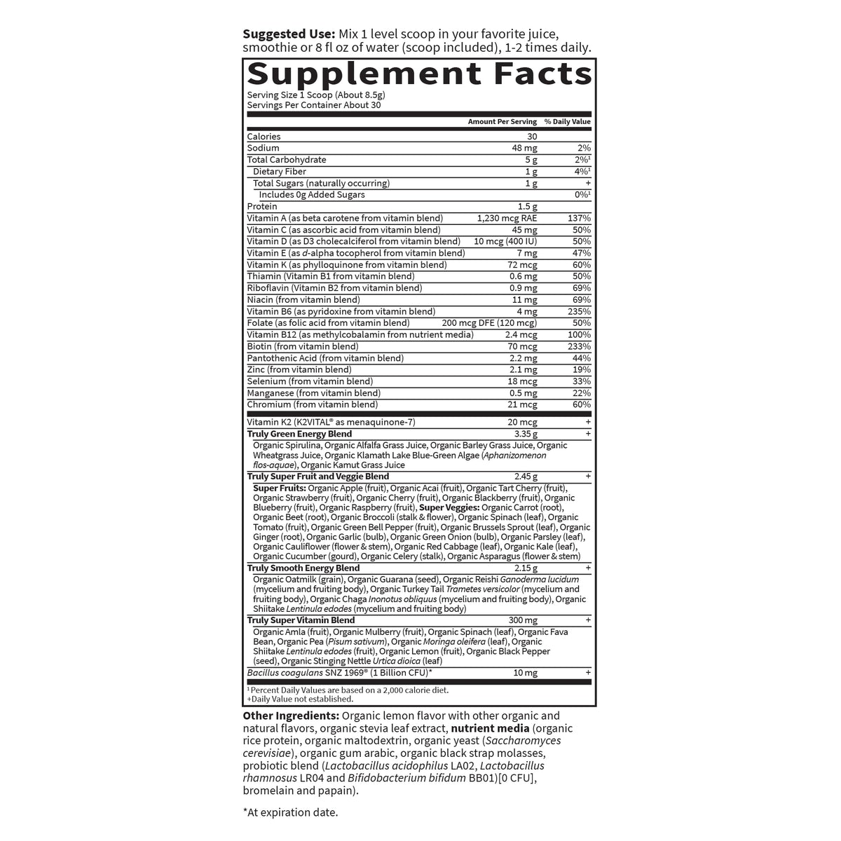 Garden of Life Poudre de Super-aliments Bio 322g en préparation de smoothie