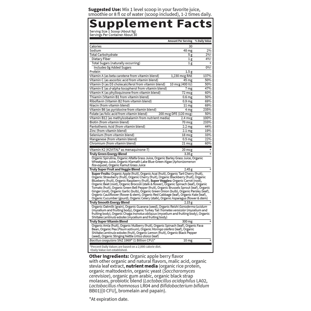 Garden of Life Poudre de Super-aliments Bio 350g Pomme Baie en utilisation