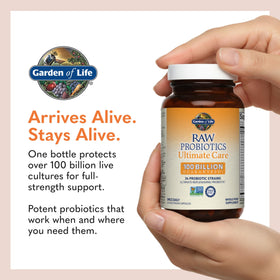 Garden of Life Probiotiques 100 Milliards CFU capsules sur fond blanc