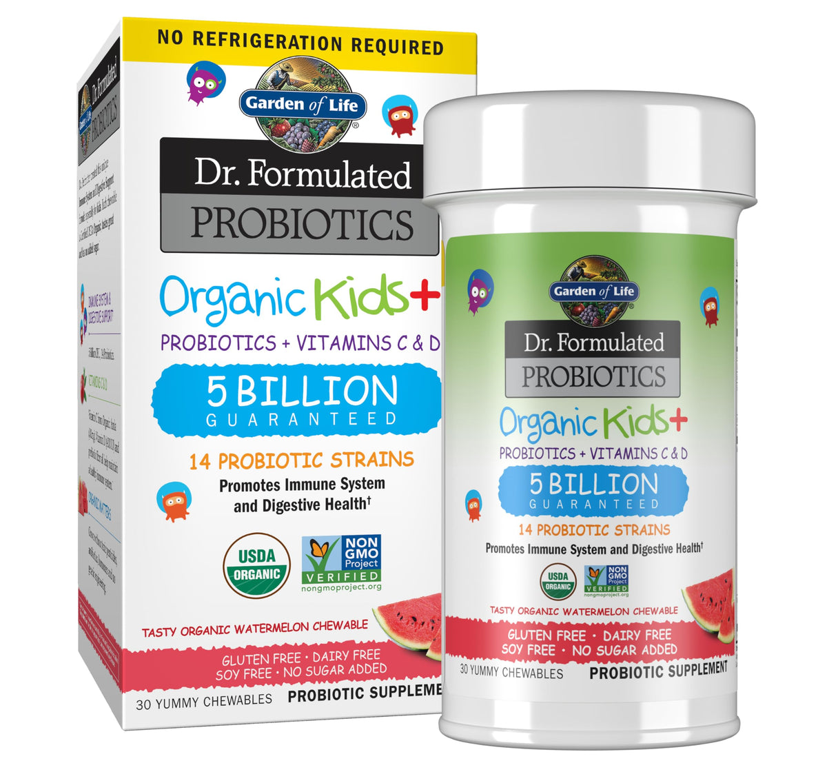 Garden of Life Probiotiques Bio Kids+ 30 comprimés à la pastèque, packaging avant