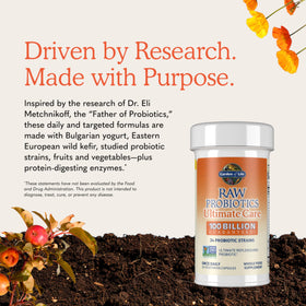 Garden of Life Probiotiques Bruts capsules sur fond blanc