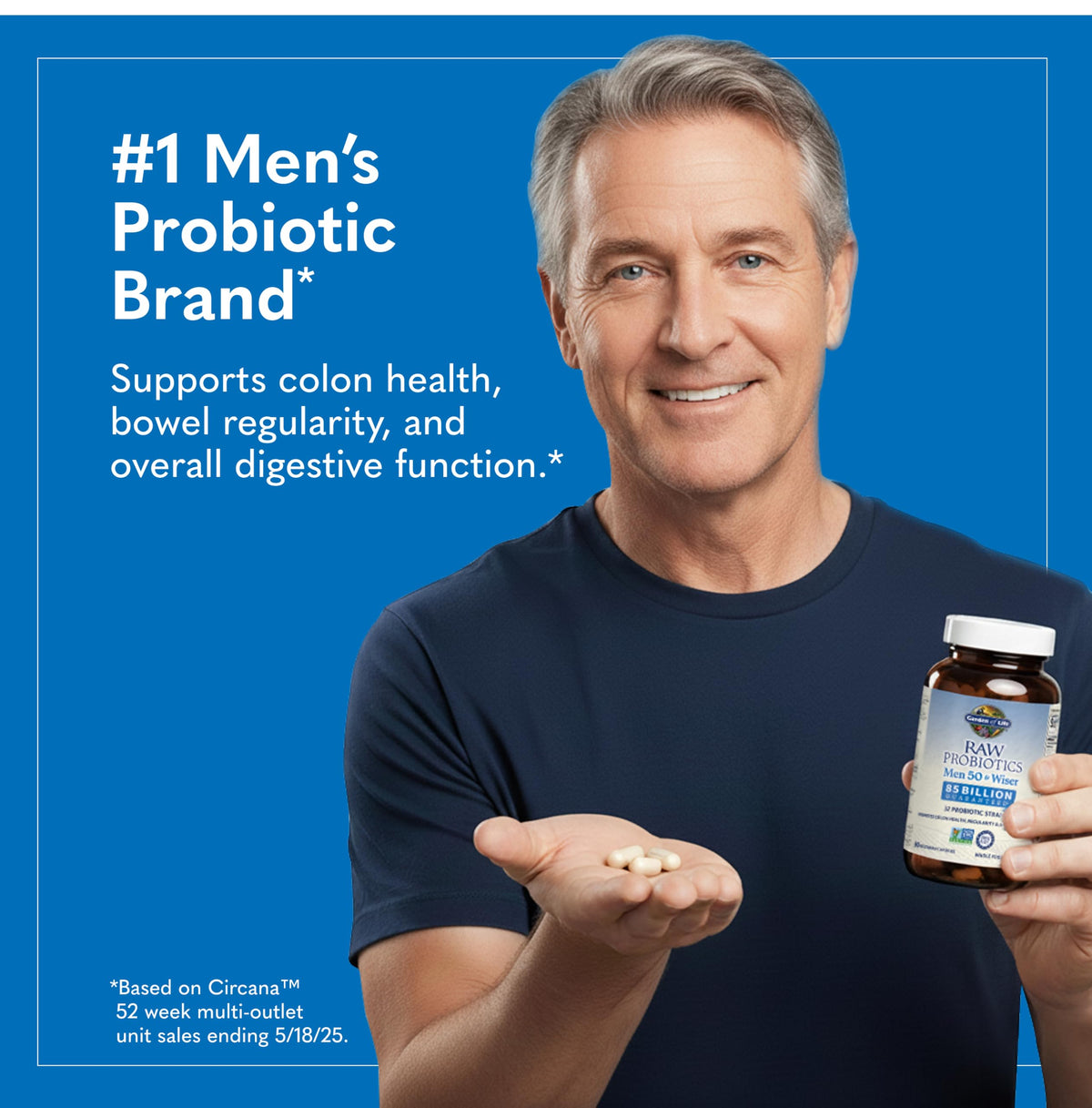 Garden of Life Probiotiques Bruts pour Hommes 50+ emballage avec informations nutritionnelles