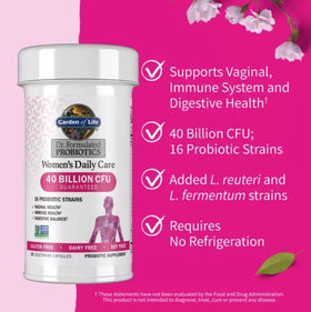 Garden of Life Probiotiques Femmes sur une table avec des accessoires de santé