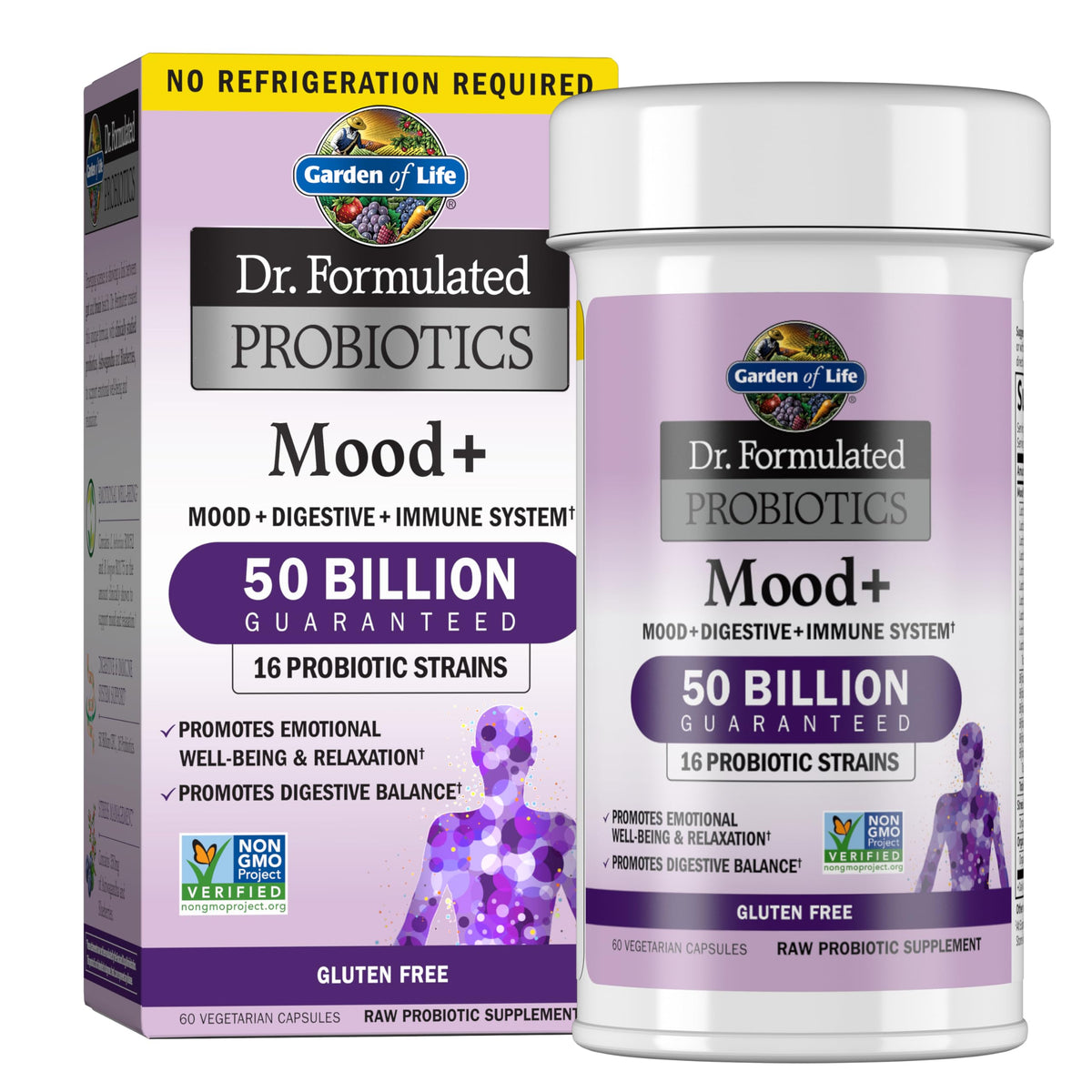 Garden of Life Probiotiques Mood+ 60 capsules végétales vue de face