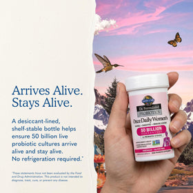 Garden of Life Probiotiques pour Femmes 30 Capsules à côté d'aliments