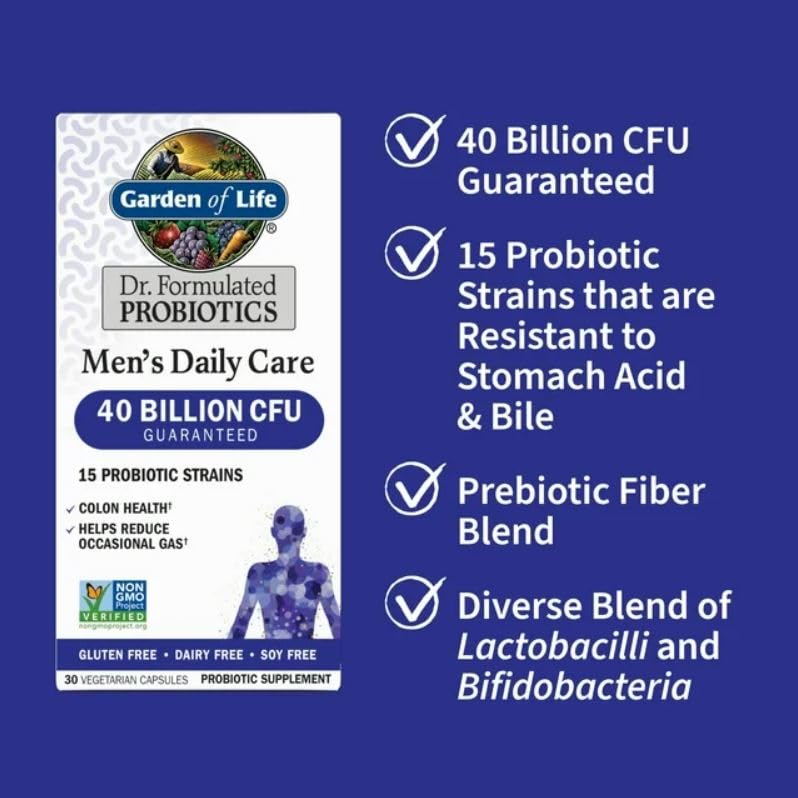 Garden of Life Probiotiques pour Hommes capsules sur une surface blanche