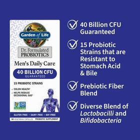 Garden of Life Probiotiques pour Hommes capsules sur une surface blanche