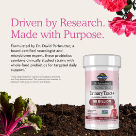 Garden of Life Probiotiques Urinary Tract+ vue de dos montrant les informations nutritionnelles