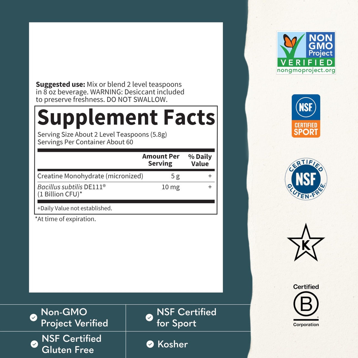 Garden of Life Sport Creatine Monohydrate Powder serving size details