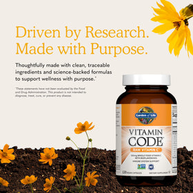Garden of Life Vitamine Code Vitamine C 120 capsules, capsules sur une table