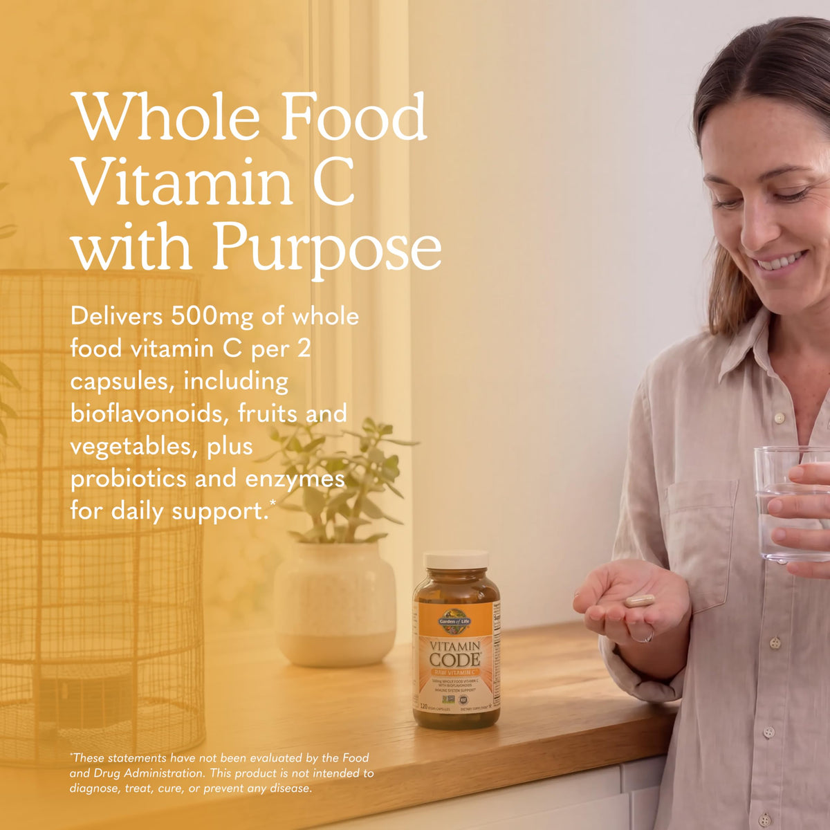 Garden of Life Vitamine Code Vitamine C 120 capsules, étiquette détaillée